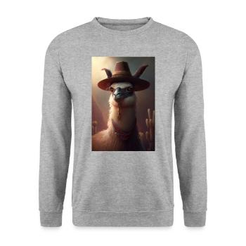 Lama Hat Drôle Doux - Sweat-shirt Unisexe - gris chiné - Devant - Alina (178cm) & Michal (187cm)
