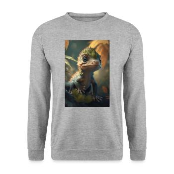 Dino Kleiner Dinosaurier Süß - Unisex Pullover - Weißgrau meliert - Vorne - Alina (178cm) & Michal (187cm)