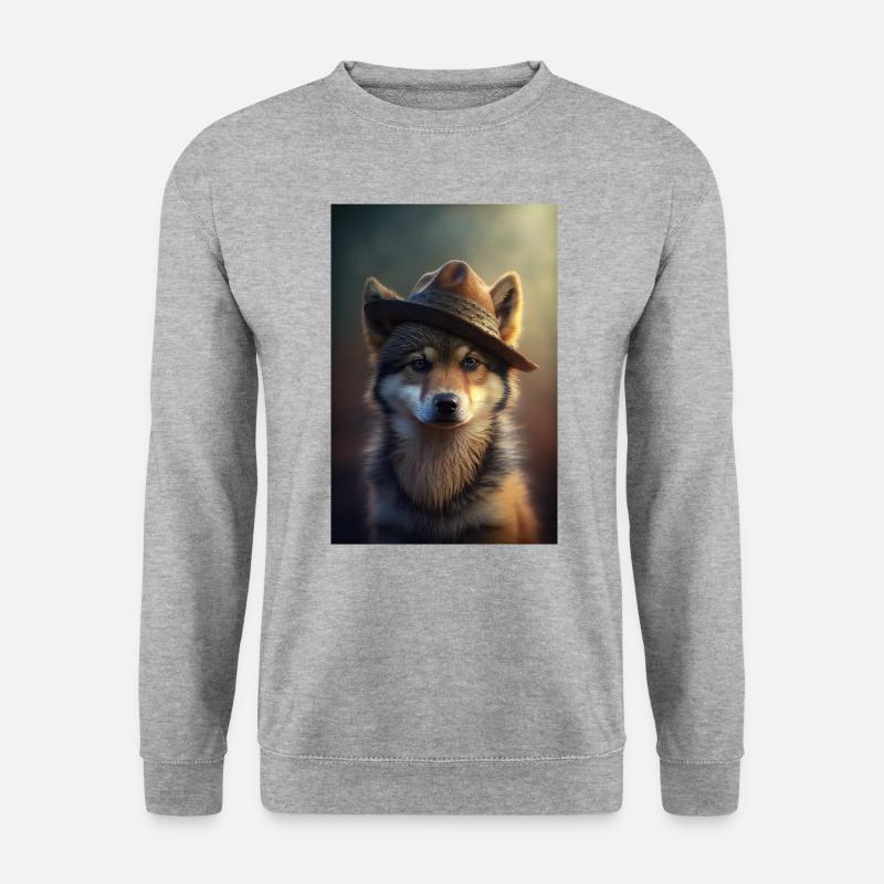 Süßer Wolf mit Hut - Unisex Pullover - Weißgrau meliert