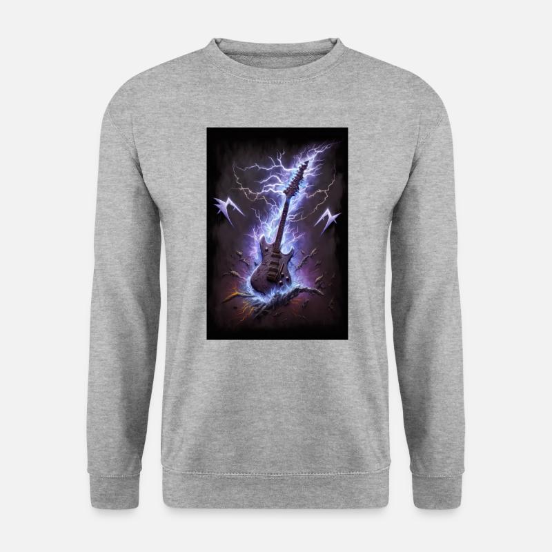 Gitarre Heavy Metal Rock Rock n Roll Musik Blitze - Unisex Pullover - Weißgrau meliert