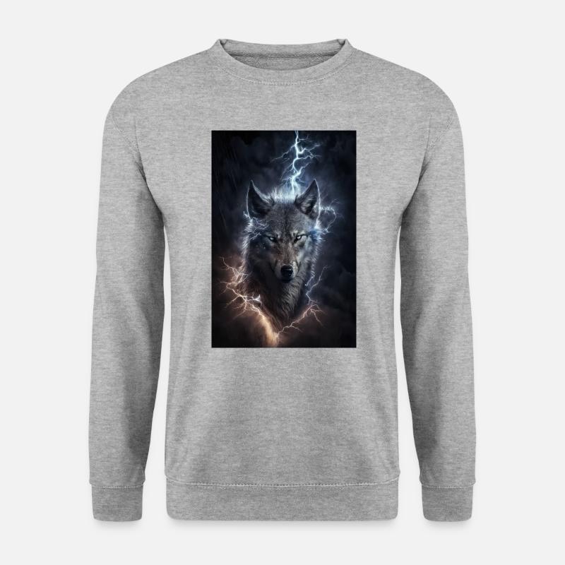 Wolf Blitz Donner Epic Cool Episch Wölfe - Unisex Pullover - Weißgrau meliert