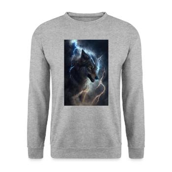 Wolf Blitz Donner Epic Cool Episch Wölfe - Unisex Pullover - Weißgrau meliert - Vorne - Alina (178cm) & Michal (187cm)
