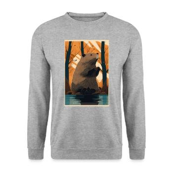 Biber Comic Manga Anime Style Tier Süß - Unisex Pullover - Weißgrau meliert - Vorne - Alina (178cm) & Michal (187cm)