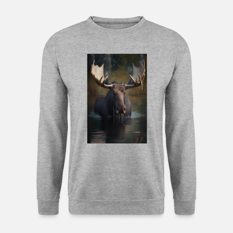 Elch Realistisch - Unisex Pullover - Weißgrau meliert