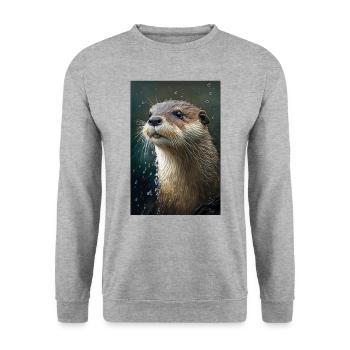 Otter Realistic Cartoon Anime Rain - Unisex Sweatshirt - salt & pepper - Front - Alina (178cm) & Michal (187cm)