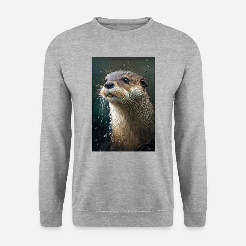 Otter Realistisch Cartoon Anime Regen - Unisex Pullover - Weißgrau meliert