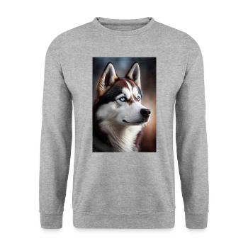 Husky Chien Animal Cool Réaliste - Sweat-shirt Unisexe - gris chiné - Devant - Alina (178cm) & Michal (187cm)