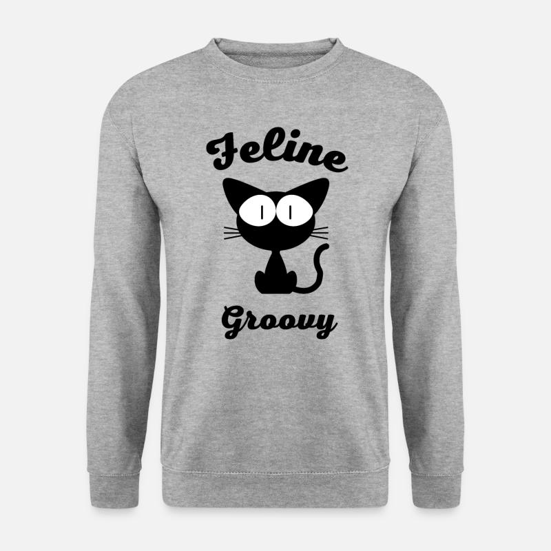 feline groovy Katze Lustig - Unisex Pullover - Weißgrau meliert