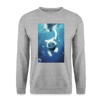 Cat Swimming Underwater Anime Manga - Unisex Sweatshirt - salt & pepper - Front - Alina (178cm) & Michal (187cm)