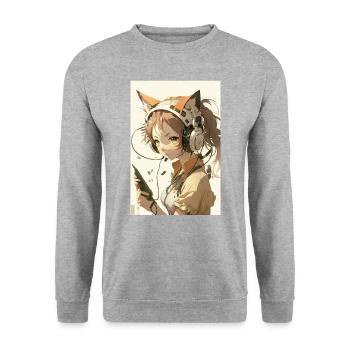 Anime Cat Girl Manga Otaku Waifu - Unisex Sweatshirt - salt & pepper - Front - Alina (178cm) & Michal (187cm)