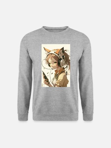 Anime Cat Girl Manga Otaku Waifu - Unisex Pullover - Weißgrau meliert