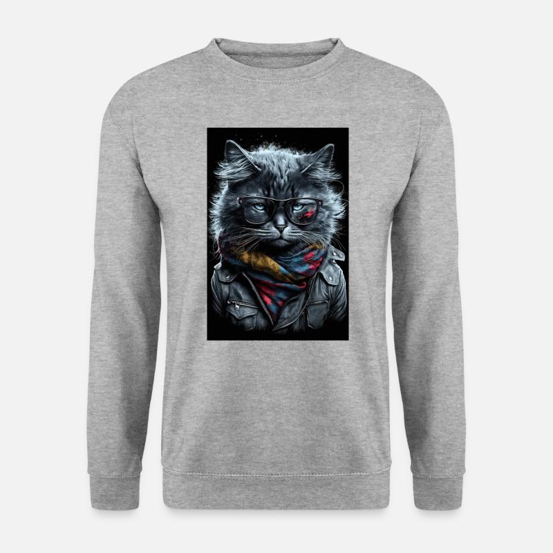 Katze Gangster Yakuza Cool Cat - Unisex Pullover - Weißgrau meliert