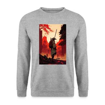 Samurai Japan Stadt Sonne Cool - Unisex Pullover - Weißgrau meliert - Vorne - Alina (178cm) & Michal (187cm)