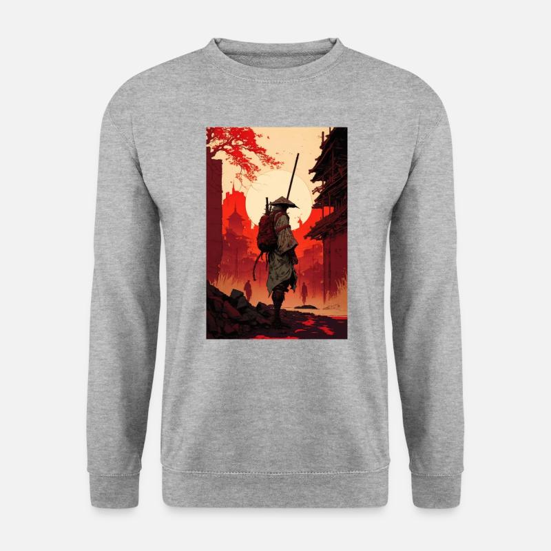Samurai Japan Stadt Sonne Cool - Unisex Pullover - Weißgrau meliert