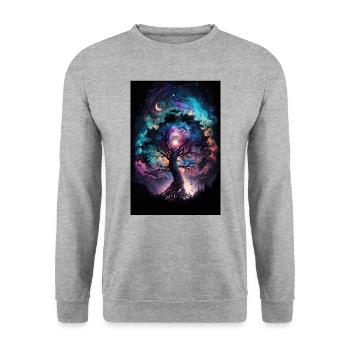 Tree Galaxy Stars Mystical Fantasy Northern Lights - Unisex Sweatshirt - salt & pepper - Front - Alina (178cm) & Michal (187cm)
