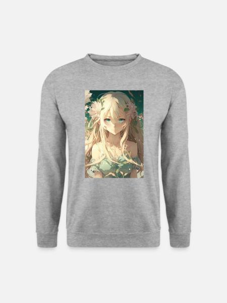 Anime Girl Anime Mädchen Waifu Otaku Schön - Unisex Pullover - Weißgrau meliert