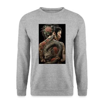 Geisha Yakuza Tatouage Dragon Japonais - Sweat-shirt Unisexe - gris chiné - Devant - Alina (178cm) & Michal (187cm)