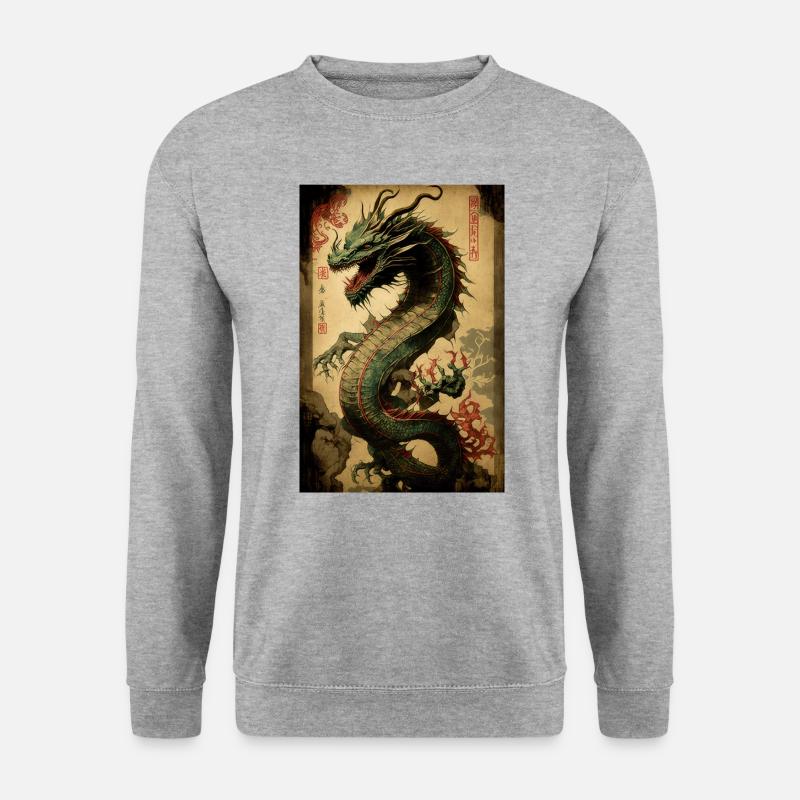 Japanischer Drache Chinesischer Drache - Unisex Pullover - Weißgrau meliert