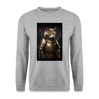 Samurai Katze Cat Cool Japan Krieger - Unisex Pullover - Weißgrau meliert - Vorne - Alina (178cm) & Michal (187cm)