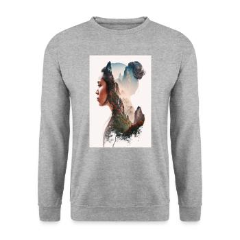 Zhangjiajie Berge Frau Profil China - Unisex Pullover - Weißgrau meliert - Vorne - Alina (178cm) & Michal (187cm)