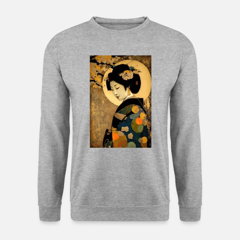 Japanische Geisha By Klemt Kunst - Unisex Pullover - Weißgrau meliert