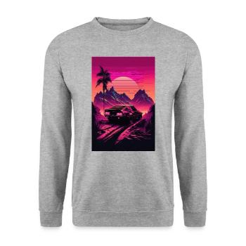 Synthwave Country Car Retro Sun Palms - Sweat-shirt Unisexe - gris chiné - Devant - Alina (178cm) & Michal (187cm)