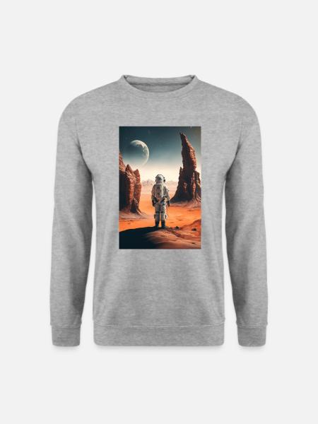 Astronaut Wüstenlandschaft Mond Weltall - Unisex Pullover - Weißgrau meliert