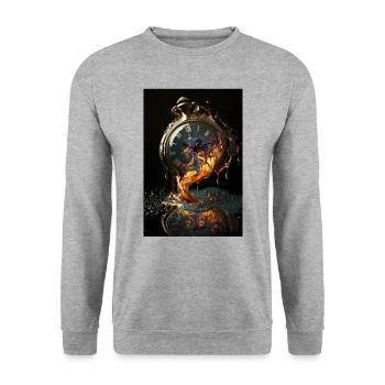 Schmelzende Taschenuhr Uhr Surrealistisch - Unisex Pullover - Weißgrau meliert - Vorne - Alina (178cm) & Michal (187cm)