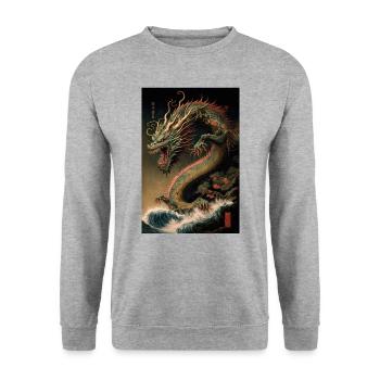 Japanischer Drache Wellen Japan Monster - Unisex Pullover - Weißgrau meliert - Vorne - Alina (178cm) & Michal (187cm)
