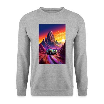 Hot Rod, Car, Futuristic, Desert, Colorful - Unisex Sweatshirt - salt & pepper - Front - Alina (178cm) & Michal (187cm)