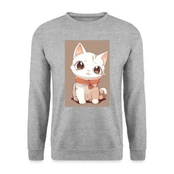 Lustige Katze - Unisex Pullover - Weißgrau meliert - Vorne - Alina (178cm) & Michal (187cm)