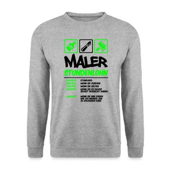 Farbe änderbar | Maler Stundenlohn - Unisex Pullover - Weißgrau meliert - Vorne - Alina (178cm) & Michal (187cm)