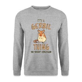 Rennmaus Spruch Maus Lustiges Rennmäuse Geschenk - Unisex Pullover - Weißgrau meliert - Vorne - Alina (178cm) & Michal (187cm)