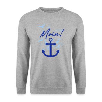 moin,möwen,anker,vogelschwarm - Unisex Pullover - Weißgrau meliert - Vorne - Alina (178cm) & Michal (187cm)
