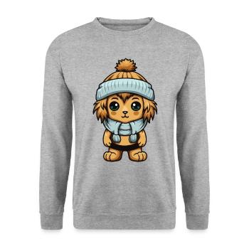 Löwe Winter Tier Baby Comic - Unisex Pullover - Weißgrau meliert - Vorne - Alina (178cm) & Michal (187cm)