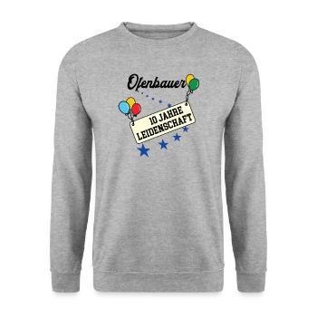 Ofenbauer Jubiläum 10 Jahre 10. jähriges Jubi 10th - Unisex Pullover - Weißgrau meliert - Vorne - Alina (178cm) & Michal (187cm)