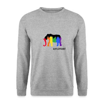 LGBT Regenbogen Pride-side proud "GAYLEPHANT" - Unisex Pullover - Weißgrau meliert - Vorne - Alina (178cm) & Michal (187cm)