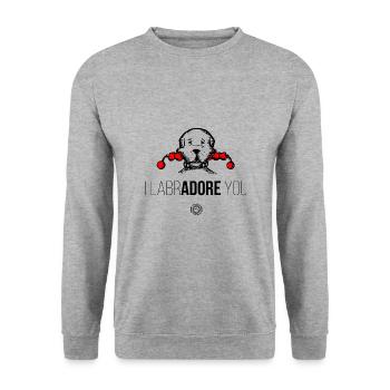 Je t’adore LabrADORE - Sweat-shirt Unisexe - gris chiné - Devant - Alina (178cm) & Michal (187cm)
