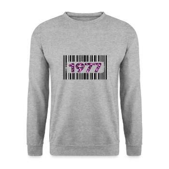 1977 Anniversaire unique rose léopard code-barres - Sweat-shirt Unisexe - gris chiné - Devant - Alina (178cm) & Michal (187cm)