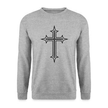Kreuz - Unisex Pullover - Weißgrau meliert - Vorne - Alina (178cm) & Michal (187cm)