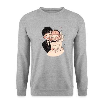 Bride and Groom Wedding Watercolor Anime Chibi - Unisex Sweatshirt - salt & pepper - Front - Alina (178cm) & Michal (187cm)