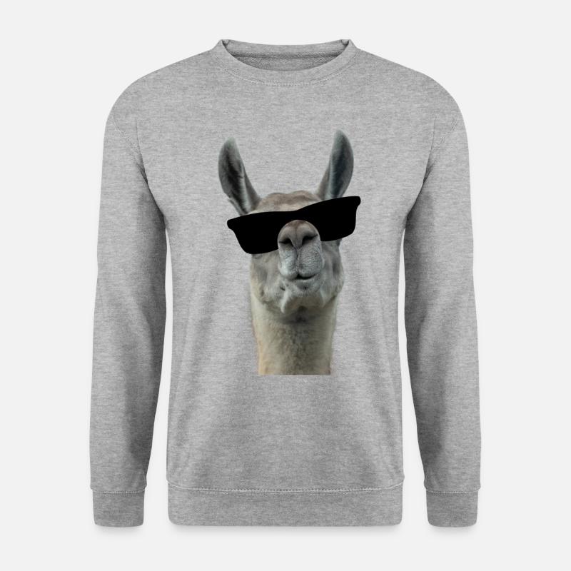 Cooles Lama mit Sonnenbrille - Unisex Pullover - Weißgrau meliert