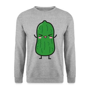 Saure Gurke Lustig Kawaii - Unisex Pullover - Weißgrau meliert - Vorne - Alina (178cm) & Michal (187cm)