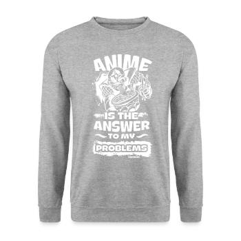 I Love Anime Japan Manga Cosplay Nerd Geschenk - Unisex Pullover - Weißgrau meliert - Vorne - Alina (178cm) & Michal (187cm)