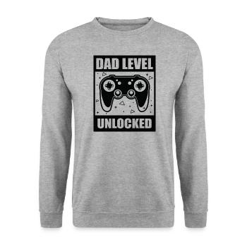 Gaming Gamer Papa Dad Level Unlocked Geschenkidee - Unisex Pullover - Weißgrau meliert - Vorne - Alina (178cm) & Michal (187cm)