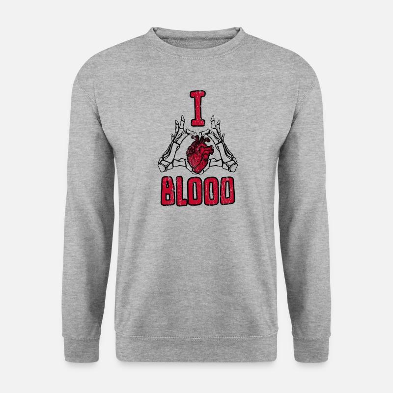 Halloween Vampir Skelett I Love Blood - Unisex Pullover - Weißgrau meliert