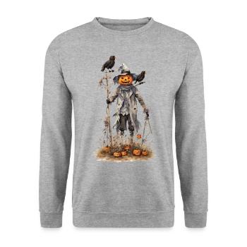 Magische Halloween Vogelscheuche Kürbis Ästhetik - Unisex Pullover - Weißgrau meliert - Vorne - Alina (178cm) & Michal (187cm)