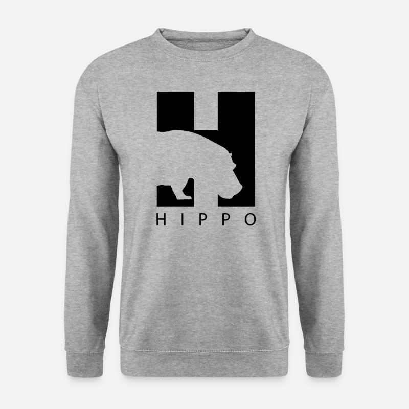 HIppo Silhouette Nilpferd - Unisex Pullover - Weißgrau meliert