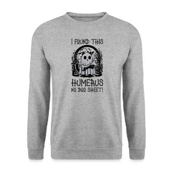 Halloween Katze Geist Humor Spruch Lustig - Unisex Pullover - Weißgrau meliert - Vorne - Alina (178cm) & Michal (187cm)