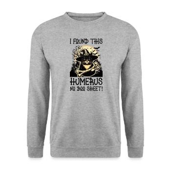 Halloween Katze Hexe Humor Spruch Lustig - Unisex Pullover - Weißgrau meliert - Vorne - Alina (178cm) & Michal (187cm)